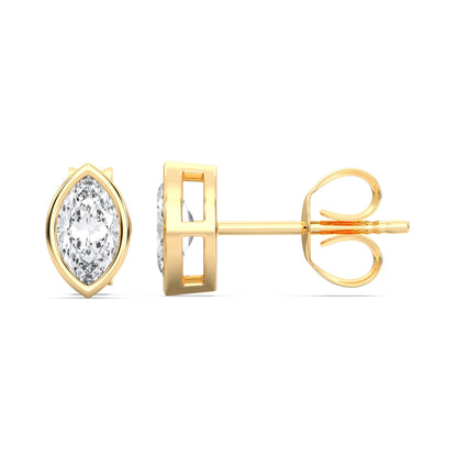 Certified 0.50-2 Carat Marquise Cut Bezel Set Diamond Stud Earrings for Women – Available in 10K, 14K & 18K – White Gold, Yellow Gold, Rose Gold