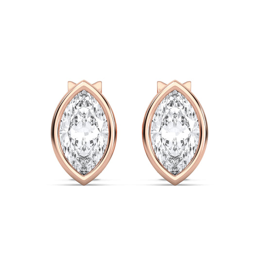 Certified 0.50-2 Carat Marquise Cut Bezel Set Diamond Stud Earrings for Women – Available in 10K, 14K & 18K – White Gold, Yellow Gold, Rose Gold