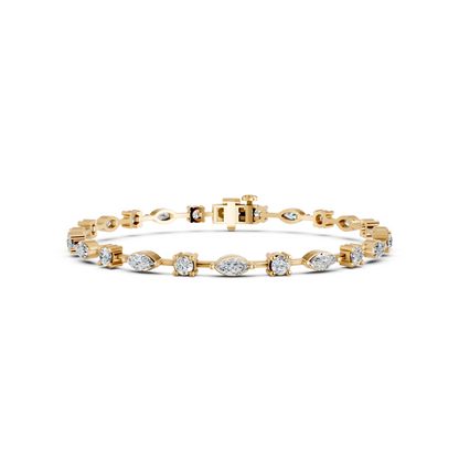 4 Carat Lab Grown Diamond Marquise & Round Tennis Bracelet for Women - 10K 14K 18K Solid Gold (Yellow White Rose Gold)