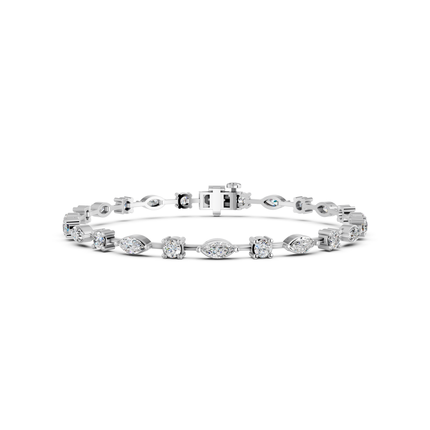 4 Carat Lab Grown Diamond Marquise & Round Tennis Bracelet for Women - 10K 14K 18K Solid Gold (Yellow White Rose Gold)