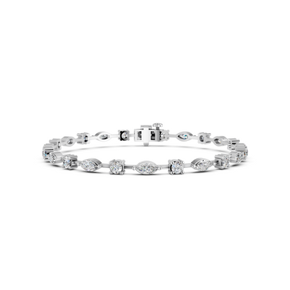 4 Carat Lab Grown Diamond Marquise & Round Tennis Bracelet for Women - 10K 14K 18K Solid Gold (Yellow White Rose Gold)