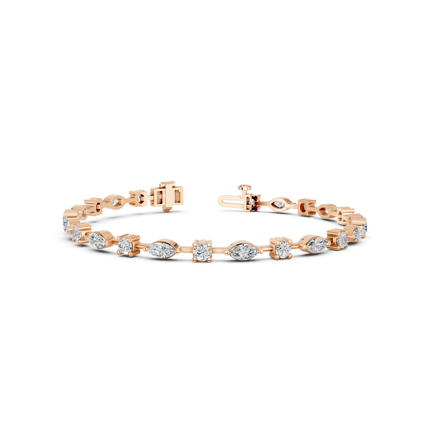 4 Carat Lab Grown Diamond Marquise & Round Tennis Bracelet for Women - 10K 14K 18K Solid Gold (Yellow White Rose Gold)