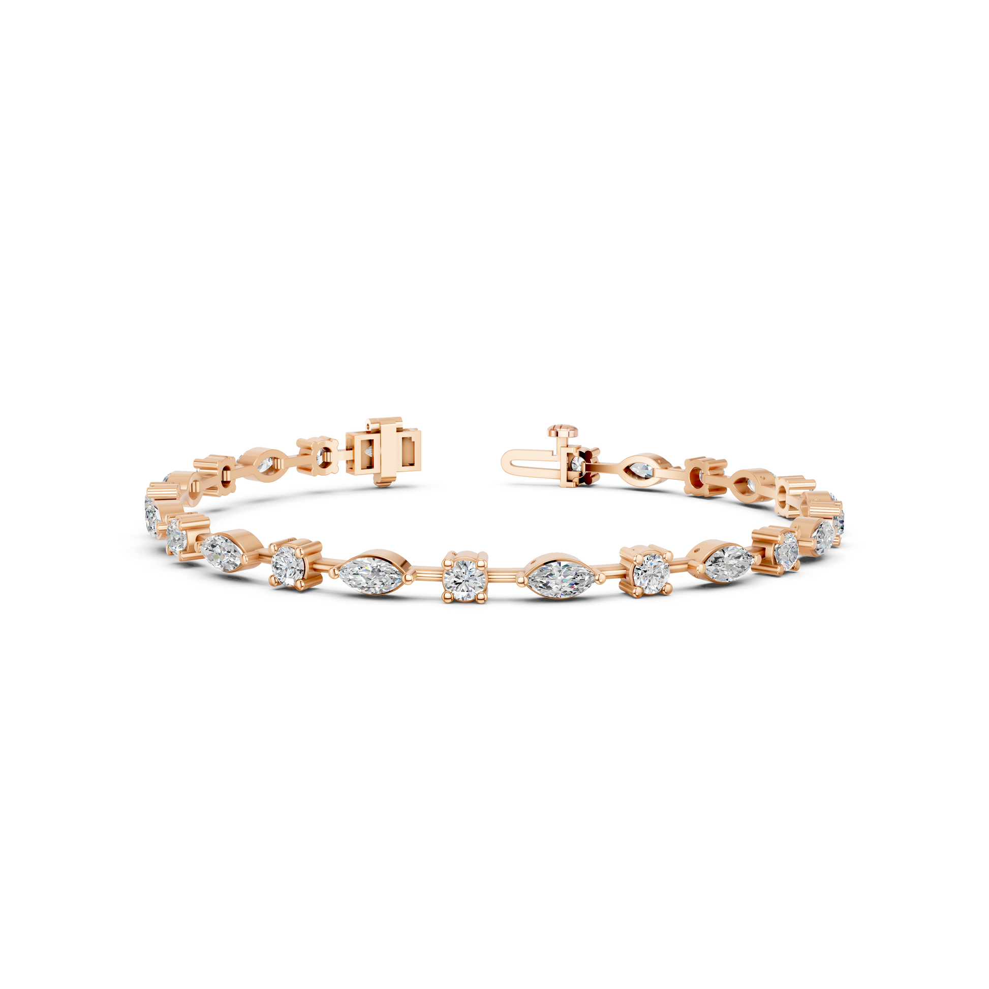 4 Carat Lab Grown Diamond Marquise & Round Tennis Bracelet for Women - 10K 14K 18K Solid Gold (Yellow White Rose Gold)