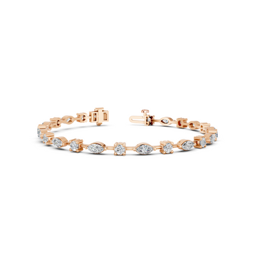 4 Carat Lab Grown Diamond Marquise & Round Tennis Bracelet for Women - 10K 14K 18K Solid Gold (Yellow White Rose Gold)