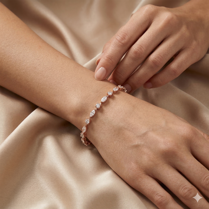 4 Carat Lab Grown Diamond Marquise & Round Tennis Bracelet for Women - 10K 14K 18K Solid Gold (Yellow White Rose Gold)