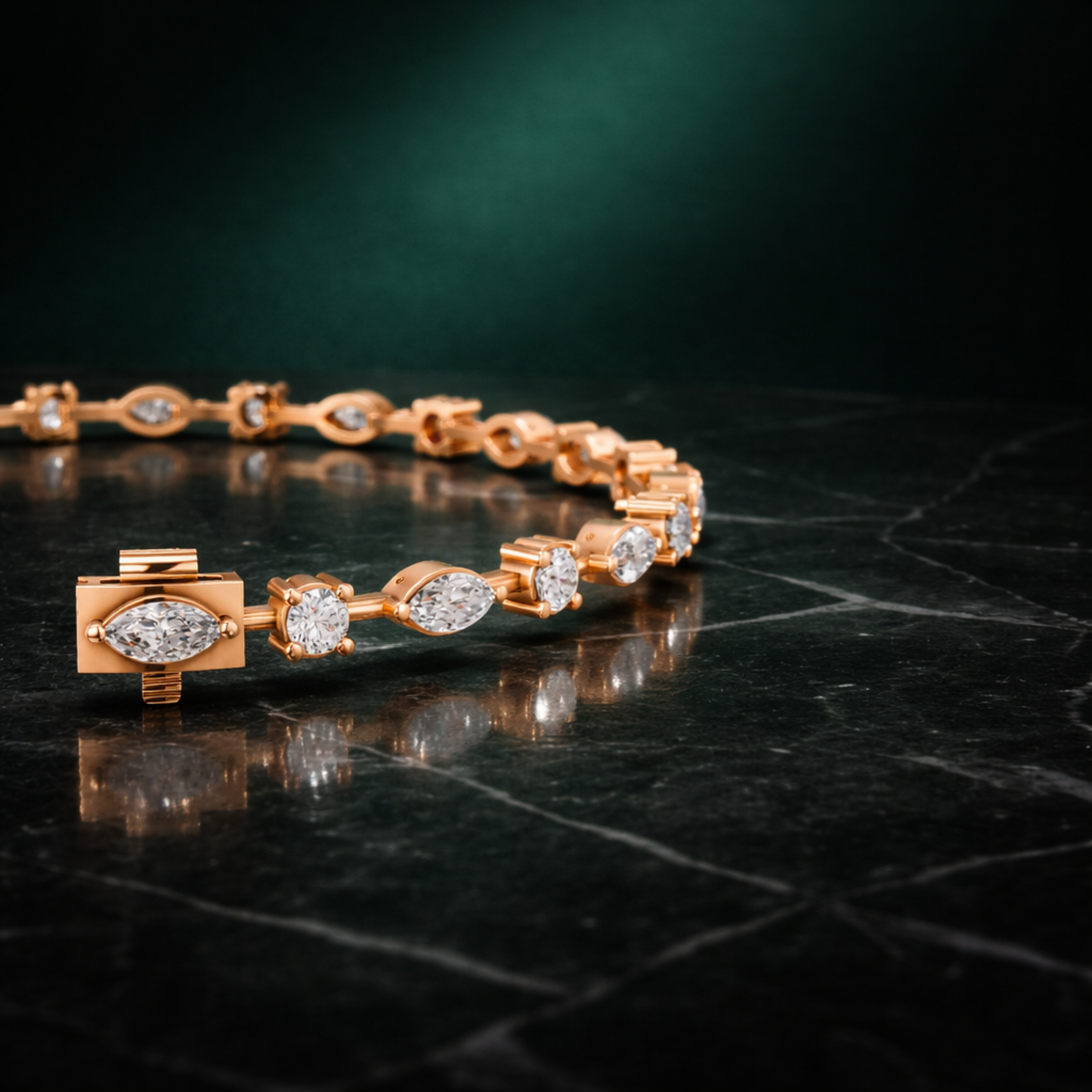 4 Carat Lab Grown Diamond Marquise & Round Tennis Bracelet for Women - 10K 14K 18K Solid Gold (Yellow White Rose Gold)