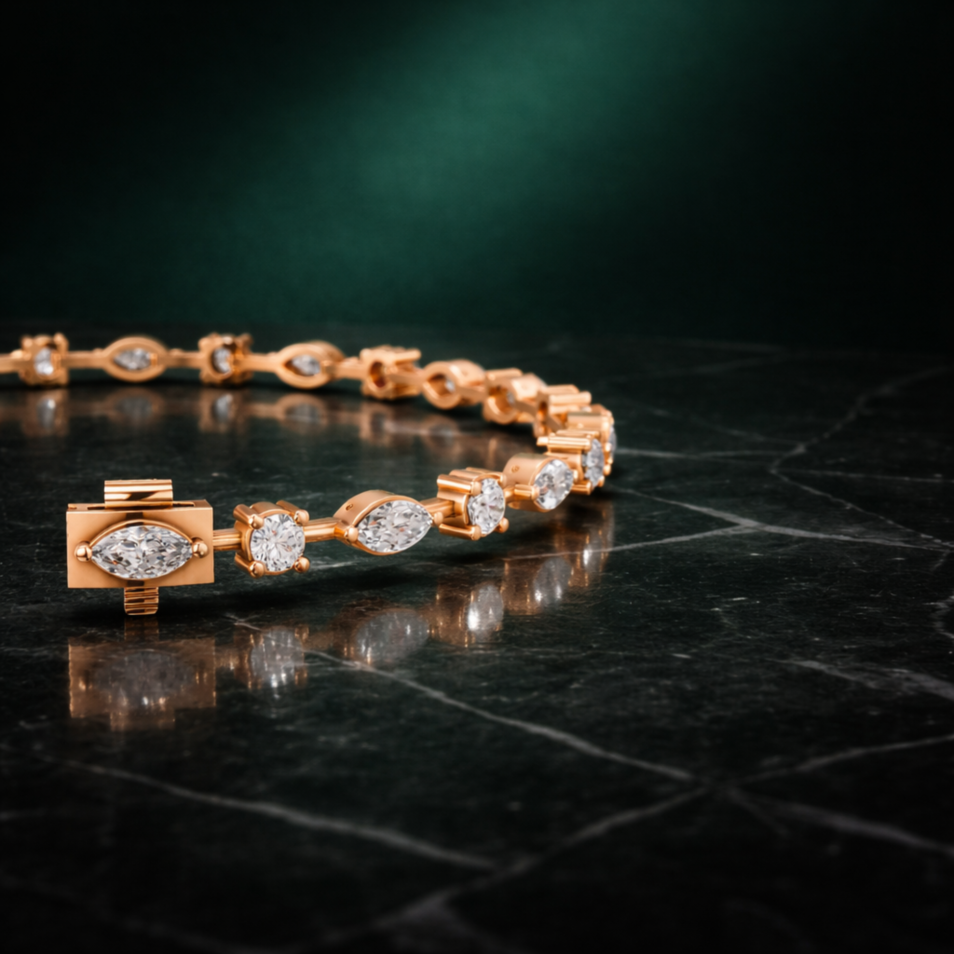 4 Carat Lab Grown Diamond Marquise & Round Tennis Bracelet for Women - 10K 14K 18K Solid Gold (Yellow White Rose Gold)